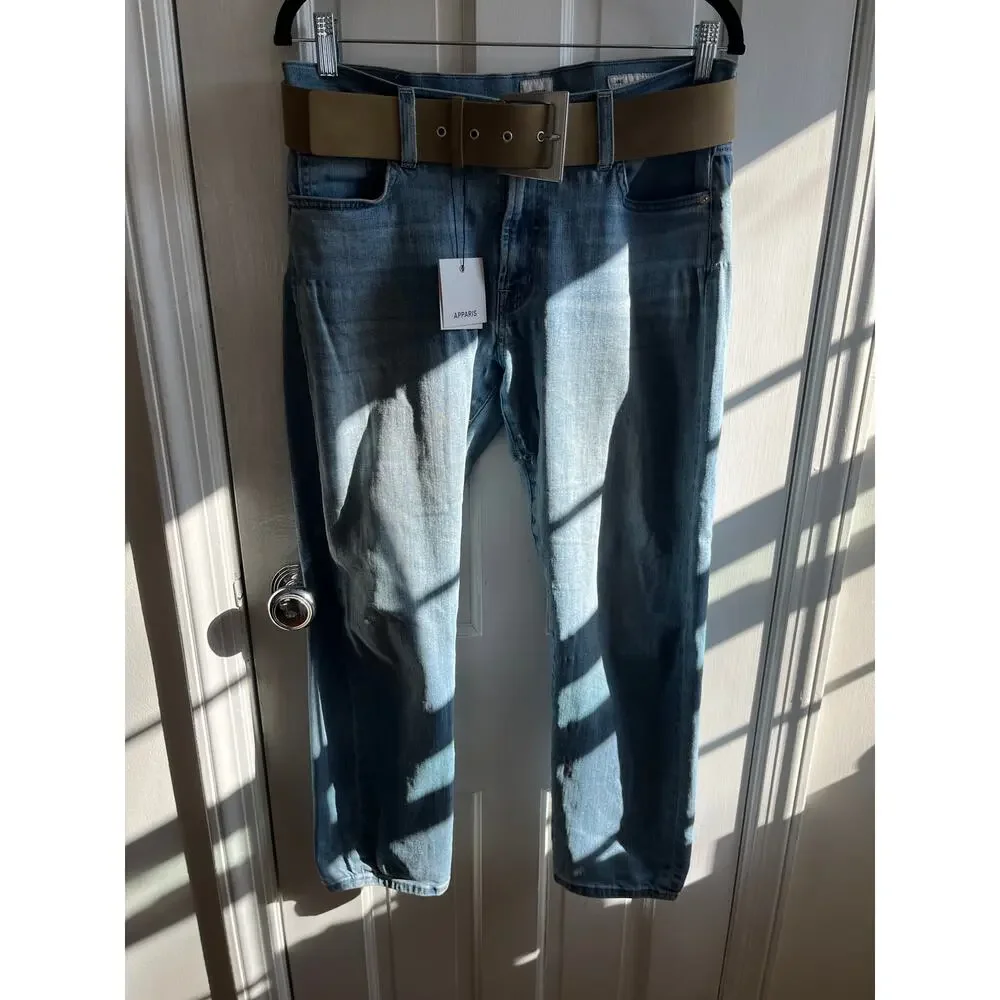 NWT APPARIS Blaze Wide Sans Leather Sepia Belt- Silver Buckle - Size M